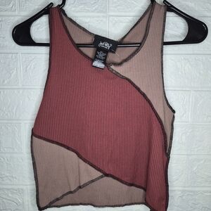 Just Polly Women's Colorblock Crop Top - Red and Tan